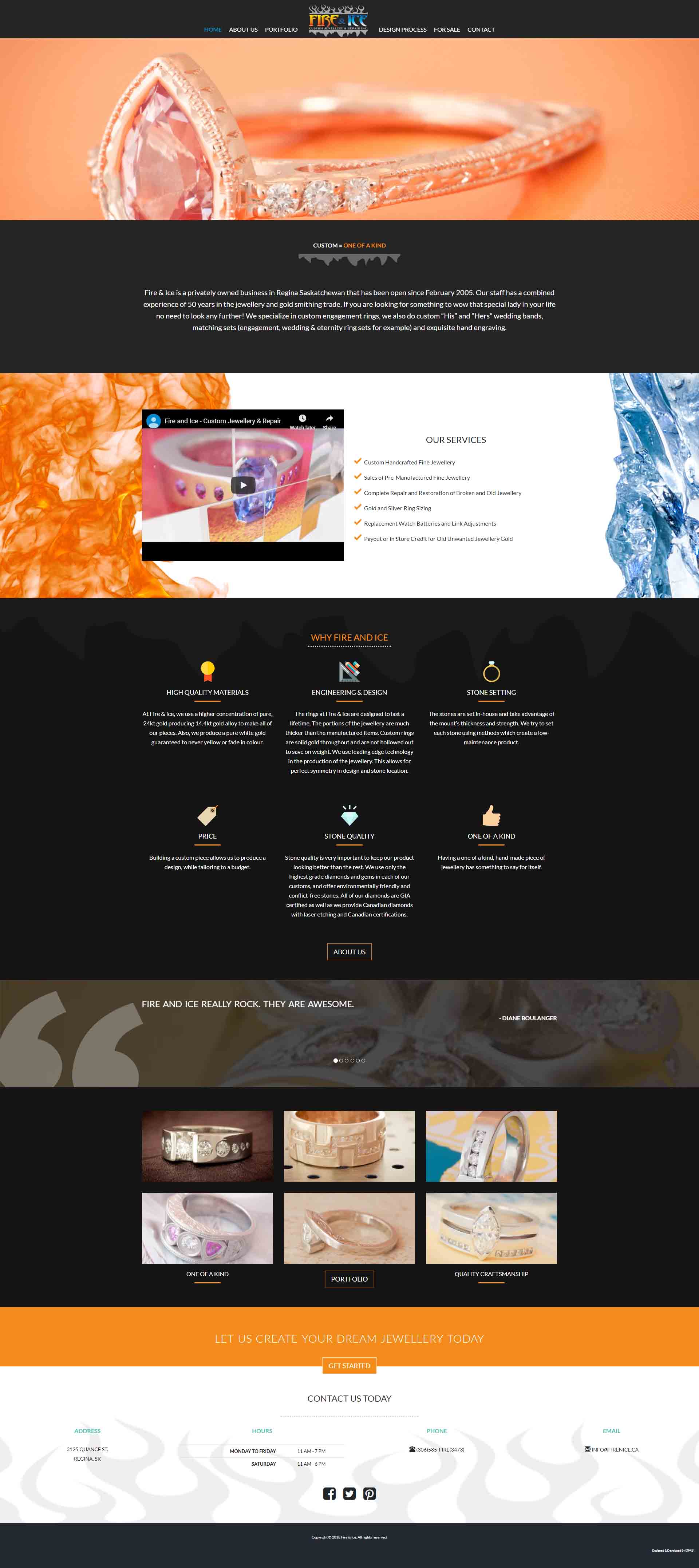 DMS Services Website Portfolio - Fire and Ice Custom Jewellery & Repair Inc.